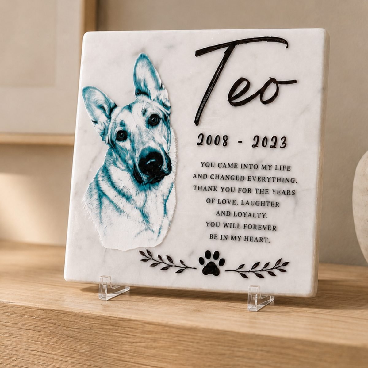 Memoriale Teo con ritratto del cane